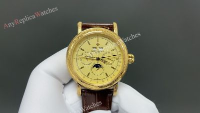 Patek Philippe Complications CH29-535 Movement 42mm Engraved Case White/Yellow Face Watch